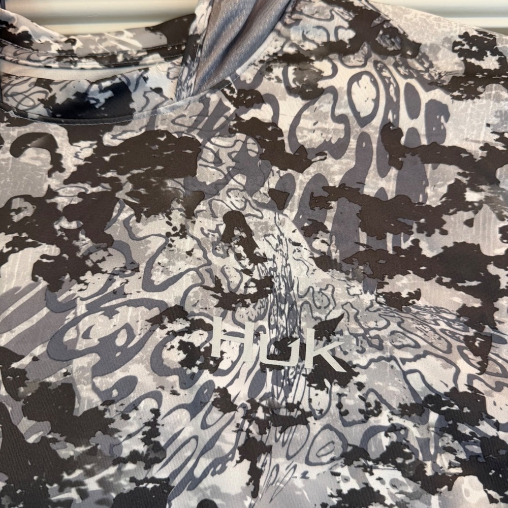 Huk Sun Shirt Mens XL Performance Fishing Hoodie Grey Camo Long Sleeve Mesh - Picture 9 of 12